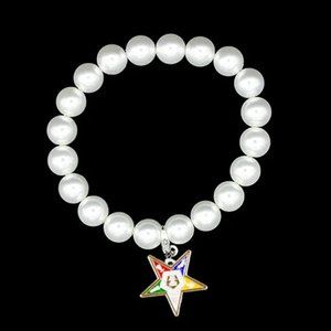 OES Eastern Star Pearl Shield Detachable Charm Bracelet